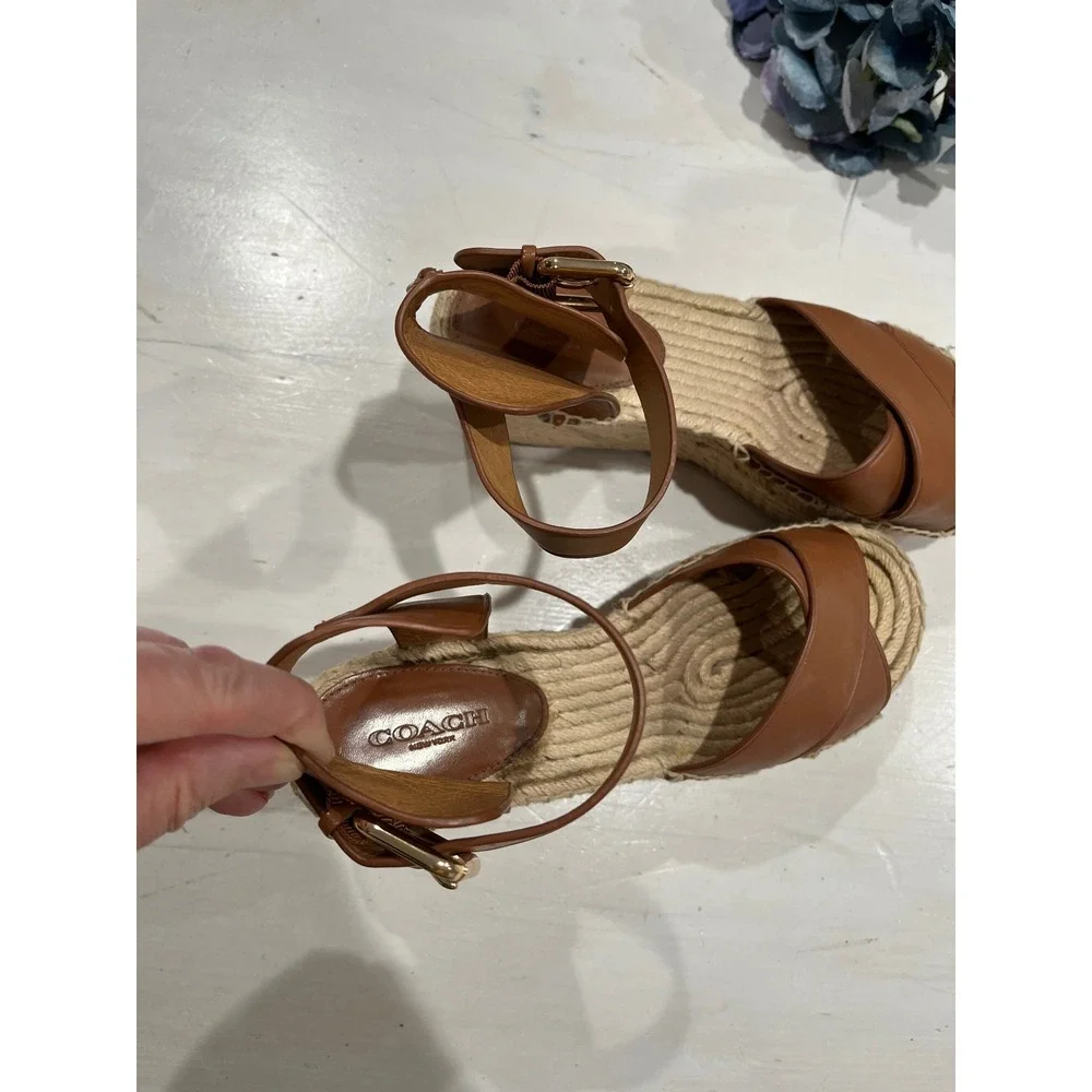 Coach Espadrille Platform Sandals Leather‎ Criss Cross Ankle Strap 7.5